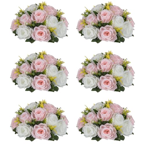 Image of NUPTIO Flower Ball Centerpieces for Tables: Pink & White Artificial Rose