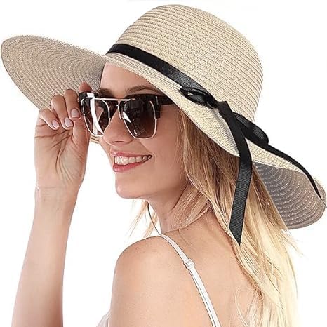 BananaHomeWomens Wide Brim Straw Hat Big Floppy Foldable Roll up Cap Summer Beach Sun Hat Vacation UPF 50+