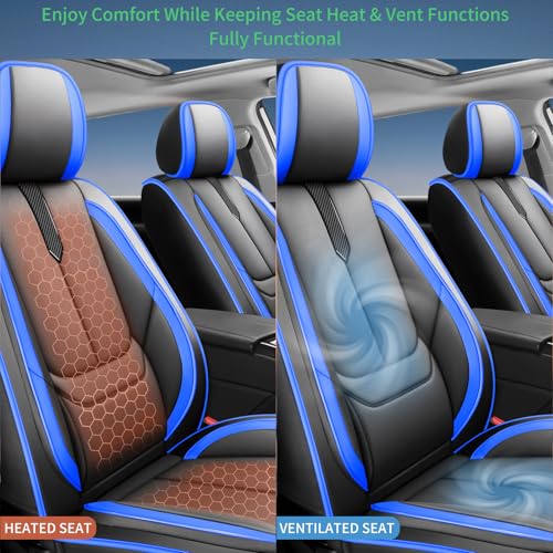 Image of Fit Forester Car Seat Covers for Subaru Forester 2007-2024 2025 2026 -Upgraded Premium Waterproof & Breathable Leather,Airbag Compatible,All-Weather Seat Cushion Protector,2 Front /Black-Blue