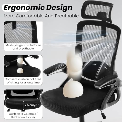 Fizzin Office Chair 400 LBS, High Back Ergonomic Computer Chair with Adjustable Lumbar Support & Headrest, Comfy Mesh Desk Chair for Long Hours (Black) image 7