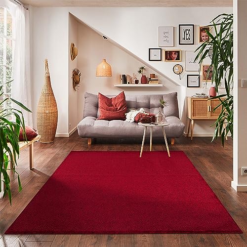 Carpettex Teppich Wohnzimmer Kurzflor Teppich Modern Einfarbig Design 280 x 370 cm Teppich Rot -...