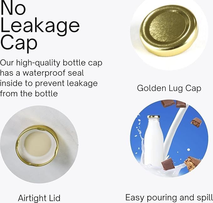 Image of 300ml Glass Bottles with Lids, Clear, 6 Pack, Easy‑Pour Neck, Dishwasher Safe, Fridge Safe