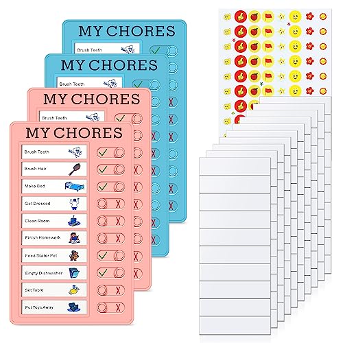 Tabla de tareas para niños, 4 piezas My Chores Checklist Tabla de tareas con 10 papeles en blanco y un palo, tablero de tareas de plástico desmontable para múltiples niños y adultos, recordatorio de
