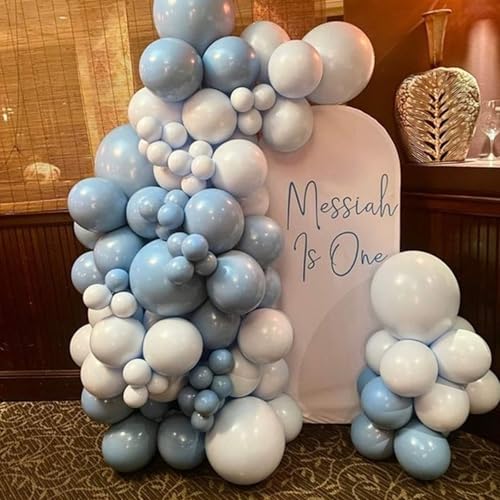 Dusty Blue Balloon Arch Kit, Dusty Blue and White Balloon Arch Garland Kit Light Blue Macaron Blue White Pearl Balloons for Boys Wedding Birthday Baby Shower Gender Reveal Decorations - Thumbnail 4