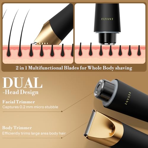Image of Bikini Trimmer for Women, Flyant 2 in 1 Electric Shaver for Women, Pubic Hair Trimmer Waterproof IPX7 with LED, Bikini Razor for Leg Arm Underarm Bikini Area, Christmas Gifts for Her - Black Gold