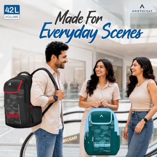 Image of Aristocrat NRG Spacious 42L Casual Backpack, 3 Compartments | Front & Side Pockets, Premium Fabric & Zipper, Padded Straps, Travel / Casual / College Bag, Unisex, 1-Year Global Warranty