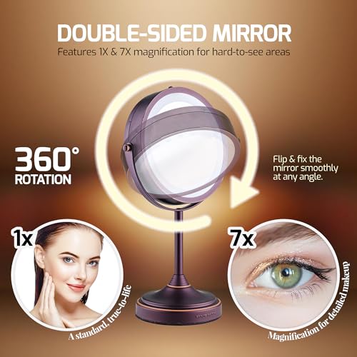 Image of OVENTE 7'' Lighted Magnifying Makeup Mirror, Antique Bronze MCT70ABZ1X7X
