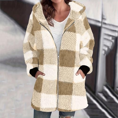 Flannel Plaid Jacket for Women Casual Zip Up Sherpa Fleece Jackets Shackets Fall Winter Outfits Coats Hoodies with Pockets2