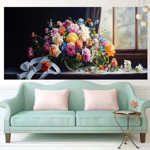 Tableau Perle Diamant de Haute Qualité Broderie Strass Cristal Grand Format 60x150cm Design Blume