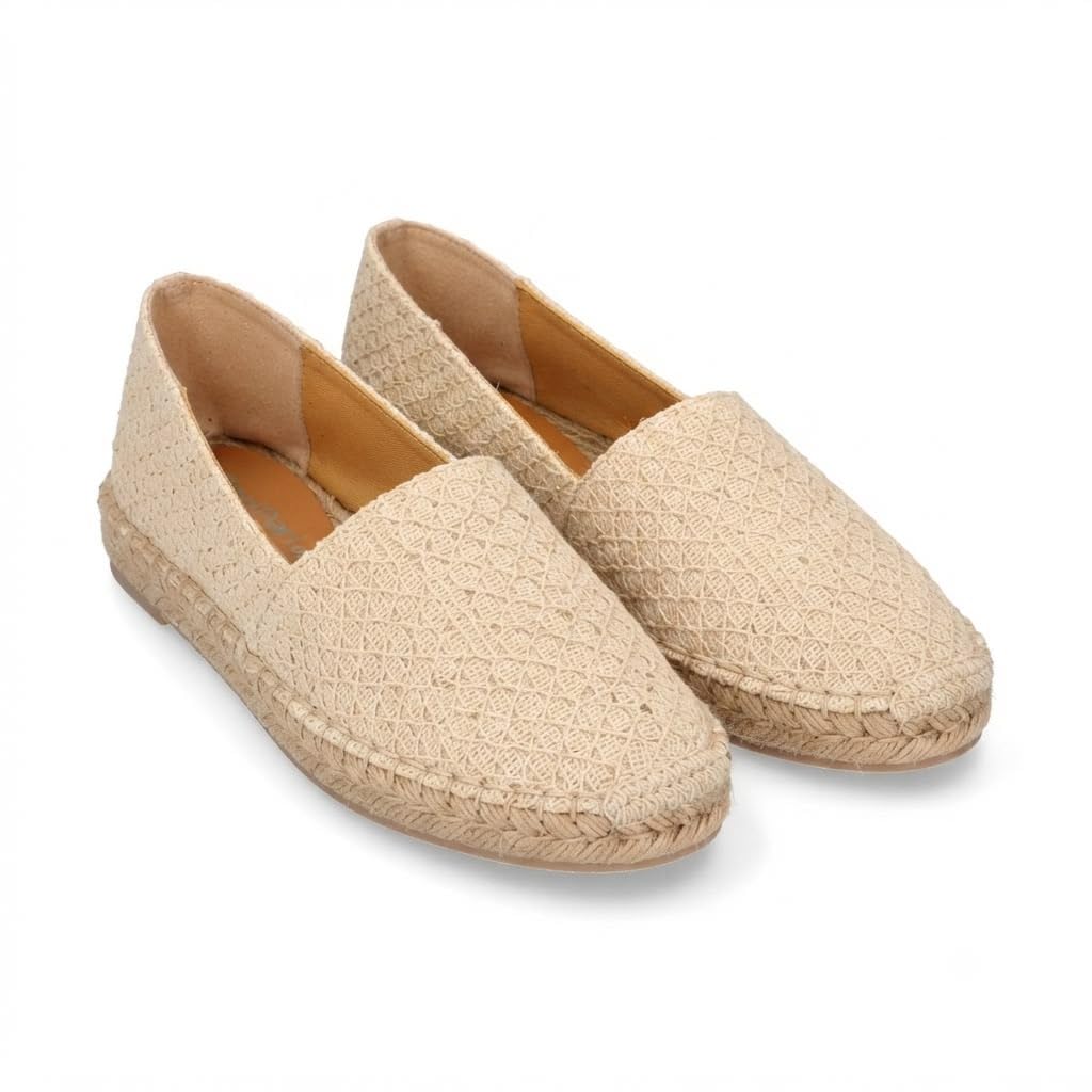 Handmade Espadrilles for Women, Off-White Mesh Cotton Slip-On Casual Shoes with Slight Heel and Jute Insole, Lightweight Comfortable Flats-image-14