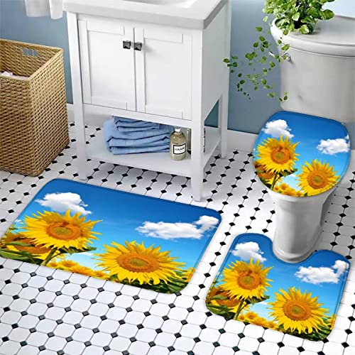 Badezimmerteppich-Set 3Teilig Sonnenblume rutschfest Waschbar Badematte Badezimmer Weich Mikrofasern WC-Deckelbezug… – Bild 4