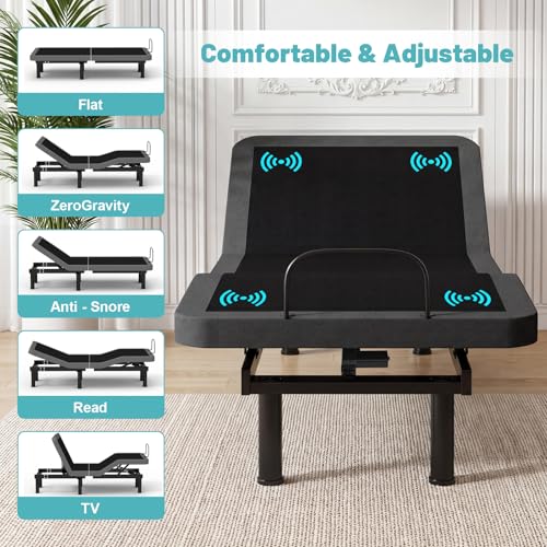 Image of Vipbear Premium Ergonomic Smart TXL Adjustable Bed Frame with Massage, Zero Gravity, Wireless Remote & Head-Foot Incline & USB Charging & Height Adjustable, Black