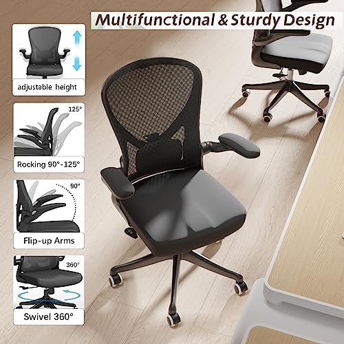 Image of Ergonomic Office Desk Chair High Back Mesh Computer Chair | 360 Swivel Adjustable Lumbar Support & Flip-Up Armrests capacity 300 lbs capacity