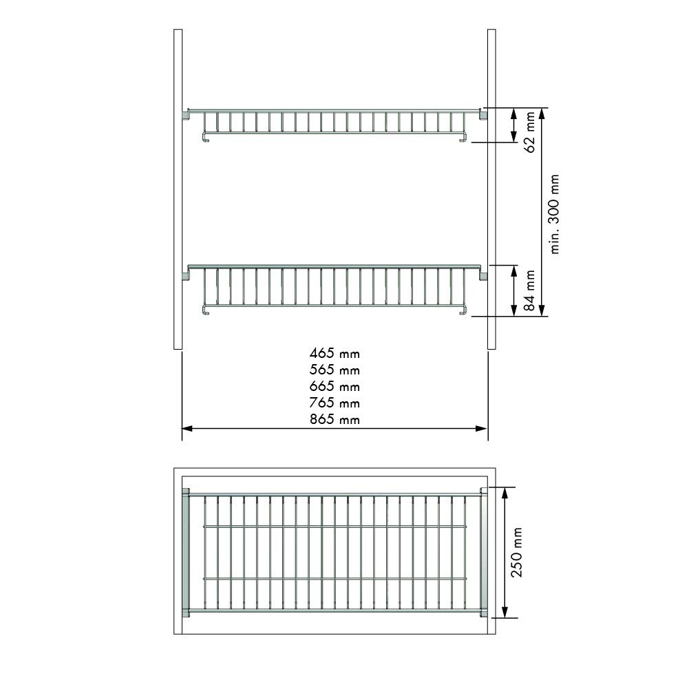 Kit Escurridor de Platos y Vasos de Acero con Bandeja Recoge Aguas para Mueble de Cocina, Ancho 565 mm