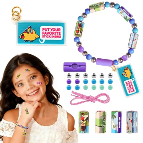 Image of PATPAT 40Pcs DIY Sticky Rolls Bracelet Kit, Fun Sticker Roll Bracelet for Girls Stylish with 40 Mini Stickers, Assorted Beads & Charms, Friendship Bracelet Making Set Birthday Gift for Kids
