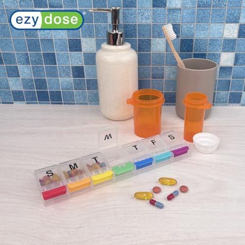 Image of Ezy Dose Weekly (7-Day) Pill Organizer, X-Large Medicine Planner, Rainbow | Daily Vitamin & Supplement Case, Spacious Push-Button Compartments, Convenient & Easy to Use, Travel-Friendly, BPA-Free