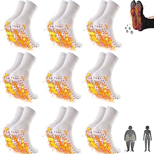 Alvo Feet Socks, 3/6/9 Pairs Alvo Feet Socks for Varicose Veins, Alvo Feet Tourmaline Acupressure Self-Heating Shaping Socks, Alvo feet Tourmaline Socks for Women&Men (9 Pairs Whit)