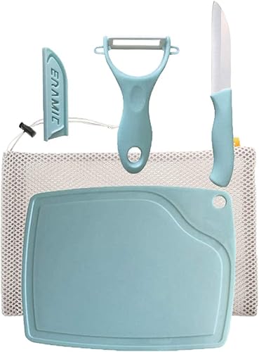 Juego de cuchillos recubiertos de cerámica con protectores de cuchillas y alfombrillas de corte y pelador y bolsa de almacenamiento