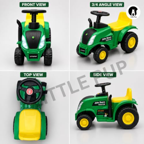 Image of Little Pup Kids Ride On Tractor Toy with Music & Horn, Steering Wheel, Comfortable Backrest, Wide Footrest & Sturdy Wheels for Boys & Girls (Green)