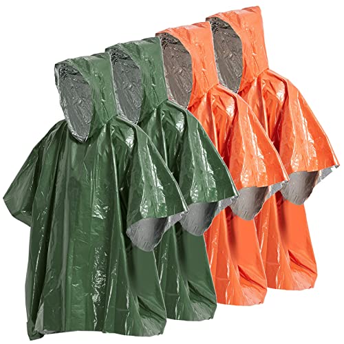 Adium 4 Pack Emergency Rain Poncho Thermal Blanket Poncho Weather Proof Outdoor Survival Camping Gear