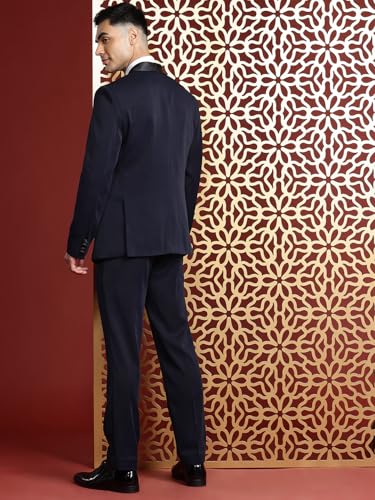 Image of MANQ Men's Solid Tuxedo Suit, Mandarin Collar, Five Pockets, Long Sleeves