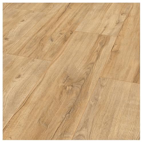 KRONOTEX Laminat Montmelo Eiche Natur – Exquisit Plus Serie, breite Landhausdiele mit Klicksystem, 244 × 1380 mm, 8 mm stark, strapazierfähig, moderne Holzoptik 244 x 1380 mm Montmelo Eiche Natur