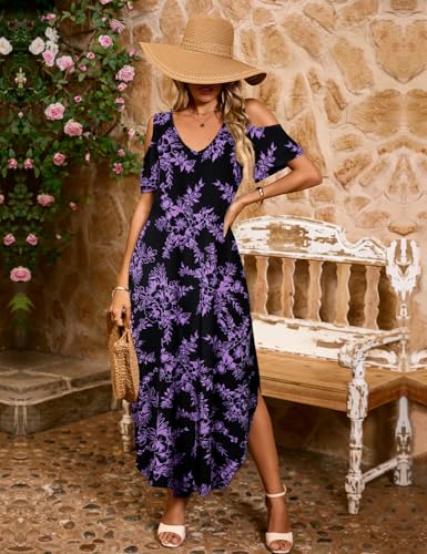 Image of JollieLovin Womens Plus Size Casual Summer Maxi Long Dress Cold Shoulder V Neck Beach Sundresses