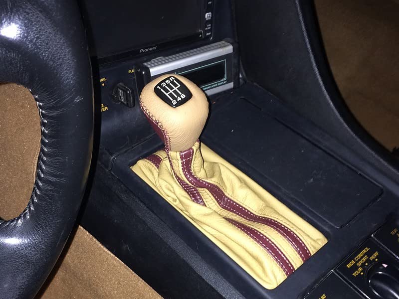 RedlineGoods Shift Boot Compatible with Chevrolet Corvette C4 1990-96. Tailor Made - not Universal. Genuine top-Grade Italian Black Suede (Alcantara) with Red Thread