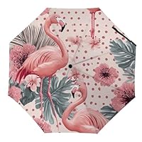 Flamingos Tropical Flowers Polka Dots Compact Umbrella 3 Fold Windproof Strong Rain Sun Umbrellas Travel