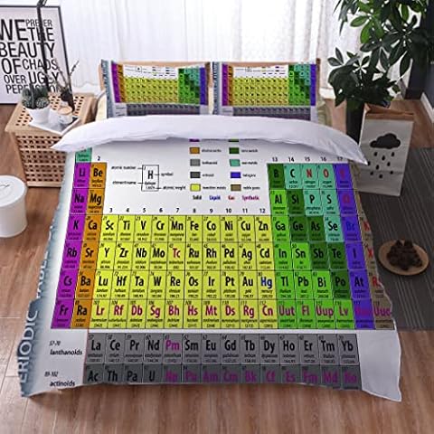 Bedding Set King Size Bed Duvet Covers With Zipper Closure And 2 Pillowcases, 3 Pieces 3D Periodic Table Pattern Printed Ultra Soft Microfiber Quilt Covers For Teens 230X220Cm Cover