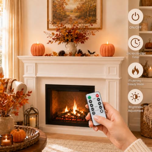 Image of Fall Decorations for Home - Flameless Pumpkin Candles with Remote Timer, Realistic Orange LED Wax Pumpkin Decor, Battery Opearted Candles for Fall Halloween Thanksgiving Gifts Table Decor, Pack of 1