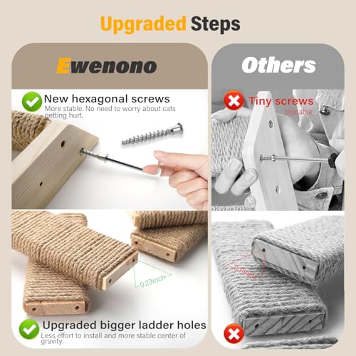2 Pack 4 Steps Cat Wall Shelves and Stairs con cuerda sisal miniatura 4