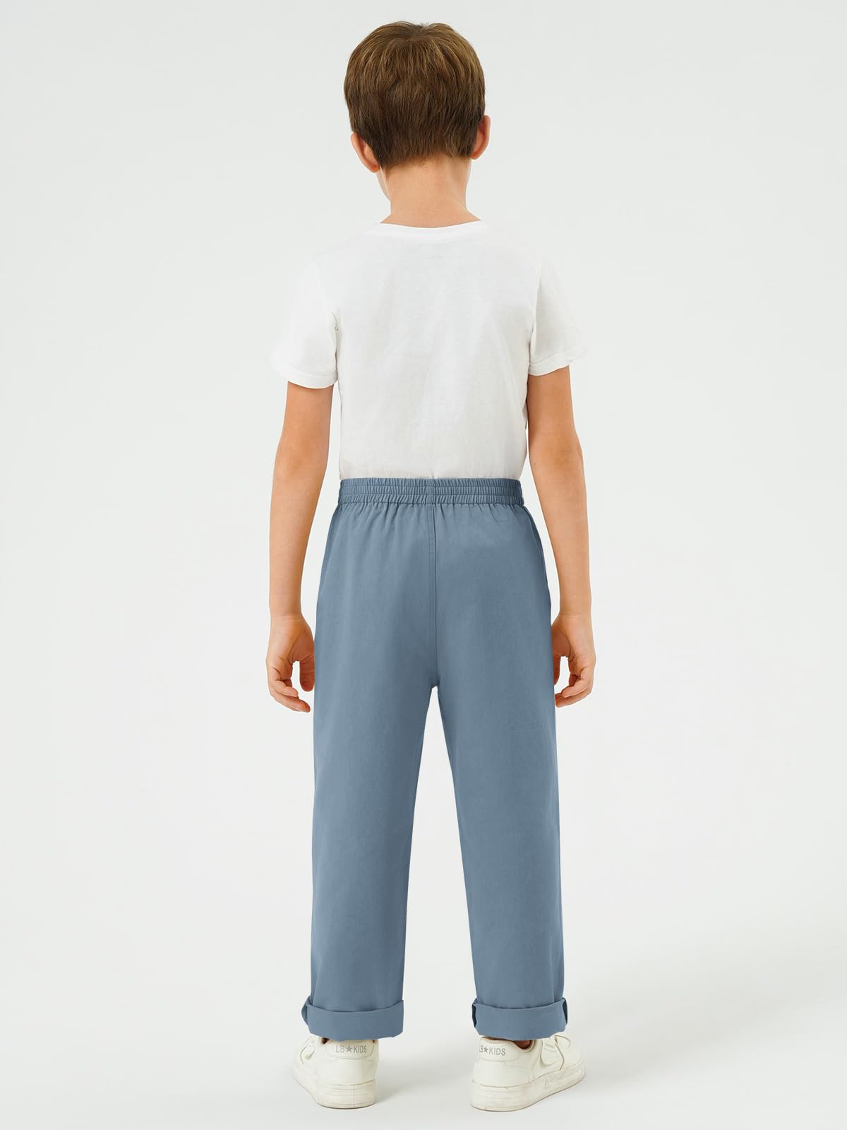 Haloumoning Pantalones chinos de uniforme escolar para niños, cintura elástica, pantalones de sarga con bolsillos, 5-14 años