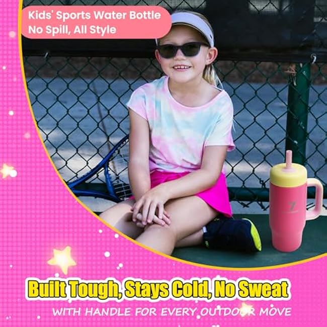 18oz Kids Tumbler with Handle Straw Spill Resistant Lid, Stainless Steel Insulated Children Sippy Cups for Girls Boys, BPA-FREE