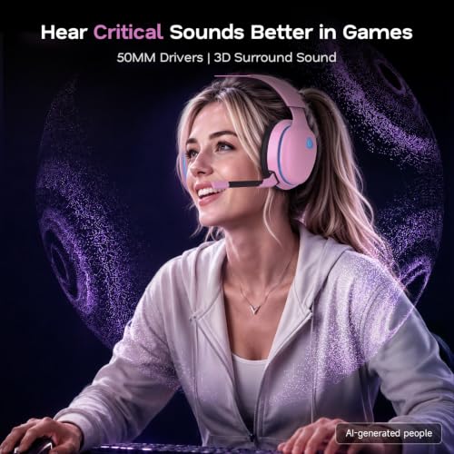 Image of AOC 2.4GHz Wireless Gaming Headset for PS5, PS4, Switch, 45Hr, Blush Pink | Bluetooth 6.0 Gaming Headphones with Noise Canceling Mic, 7.1 Virtual Surround, Great for Fortnite & Call of Duty /FPS Gamers