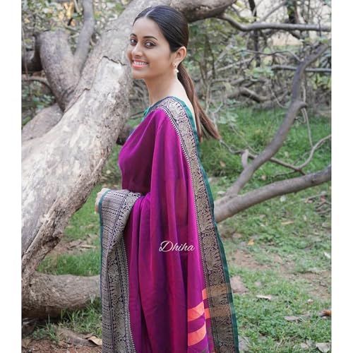 Image of Narayanpet Pure Cotton Avani Border Saree for Women with Running Blouse | Tassels | Traditional Woven Solid Design | Handloom Weave