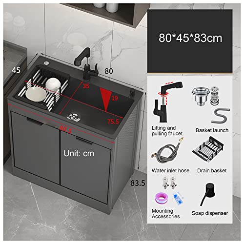 Black Free Standing Single Bowl Utility Sink Commercial Restaurant Kitchen Sink ​Bathroom Vanity W/Sink Combo Wall Mounted Cabinet Set Washing Hand Basin W/Double Storage Shelves Indoor Outdoo ( Color #TOP1