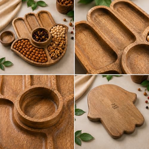 Image of The Earth Store Wooden Hand Platter with Bowl (11 Inch) - Snack Serving Tray for Fruits, Snacks, Desserts & Finger Food