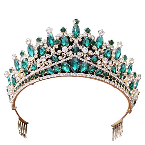 nihngvjm Tiaras Nupciales de Boda de Cristal de Lujo y Corona Diadema for Mujeres Novias Drinestone Princess Prom Diadem Crown Tiara (Metal Color : Green)