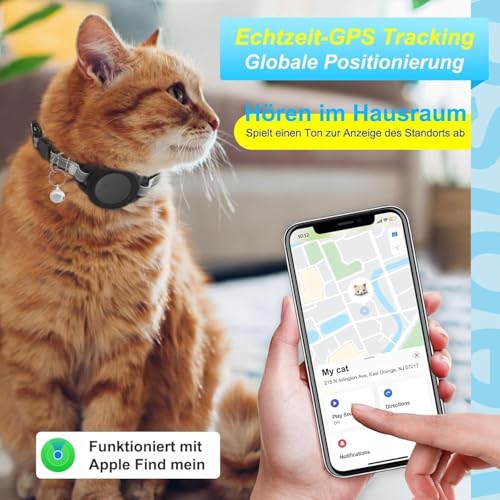 JIARUI GPS Tracker für Katzen, Mini SmartTag Tracker Ohne ABO für Katze Ohne ABO, Tracking Standort von Haustieren(nur IOS), Reflektierendes Katze Halsbänder(1 Pack)