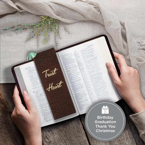 Image of Christian Art Gifts Premium Faux Leather Floral Bookmark: Trust in The Lord