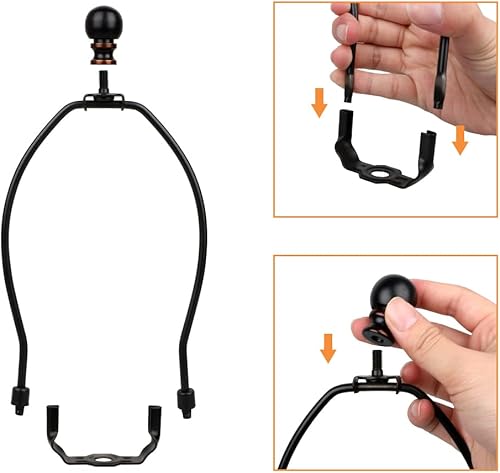 Miniatura 6 de Helunsi Arpa de lámpara de 10 pulgadas, 2 juegos de soporte de arpa de pantalla negra con remate, adaptador de pantalla de repuesto desmontable para