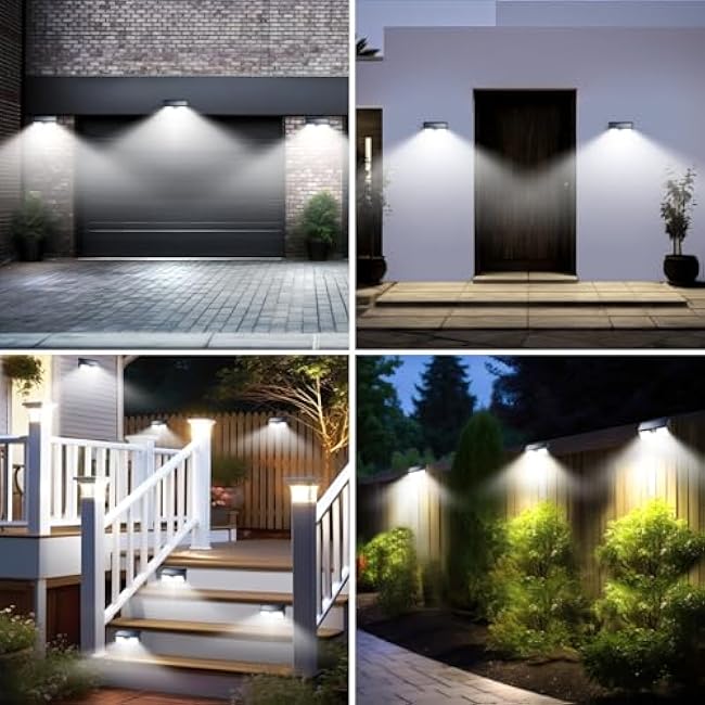 Peasur 318LED Solar Lights Outdoor Motion Sensor, Solar Powered Fence Wall Light IP65 Waterproof, 3 Modes Security Lighting for Outside Deck Yard Patio House Step Stair