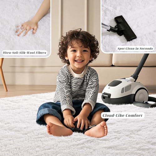 White Fluffy Rugs for Living Room 3x5 ft - Ultra Soft Faux Fur Area Rug - Plush Non-Slip Shaggy Carpet for Bedroom, Kids Boys Girls Dorm Nursery Room