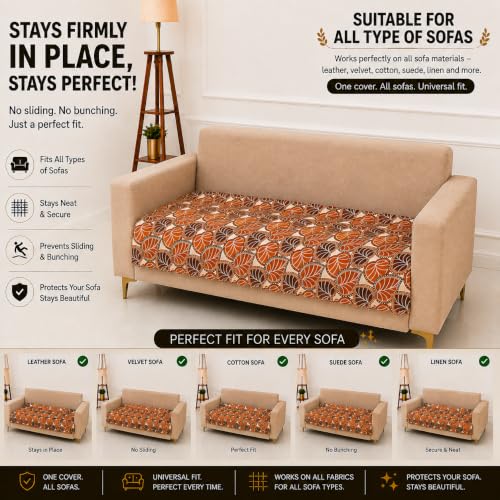 Image of Homerz Premium Printed Quilted Velvet Sofa Slip Cover Protector, Sofa Mat, Exact Size, Antislip Cover (Bloomora, 2 Seater, Half)
