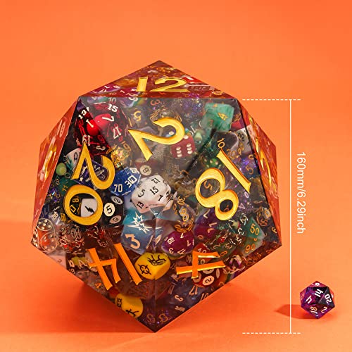 Image of UDIXI Giant D20 DND Dice 160mm Large 20 Sided Dice for RPG D&D, Home Decor | Handmade D&D Collections, with Hundreds Dice Inclusions, DM Gift, for Dungeons and Dragons Role Playing Games