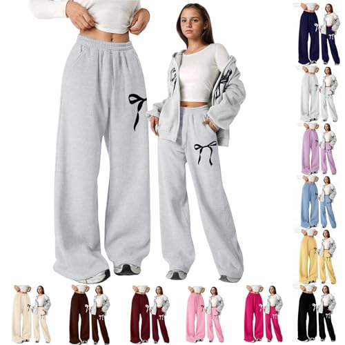 Girls Sweatpants Bowknot Straight Leg Baggy Jogger Pants Y2k Lightweight Casual Open Bottom Athletic Trousers W/Pocket 4-16