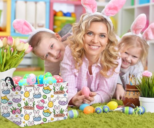 Image of Rectangular Easter Gift Basket Kids Storage Organizer Bins Bedroom(Cartoon Easter Bunny)