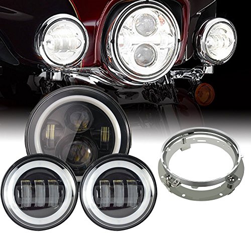 GREENBEAN LEDヘッドライト7インチ 45w HI/lo 4.5インチ フォグライト2個セット メッキリング固定用 for Harley Davidson/ジープラングラーJK07-16