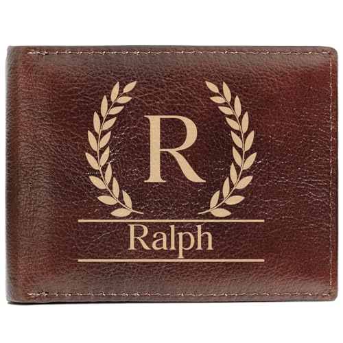 Custom Wallet for Men, Mens Personalized Wallet, Engraved Leather Wallet with Initials | RFID Secure Slim Bifold | Gifts for Groomsmen, Dad, Boyfriend